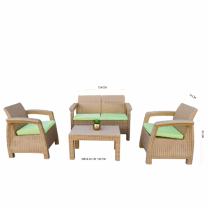 4-Seater Rattan Couch Set Without Cushions {Beige رمادي }