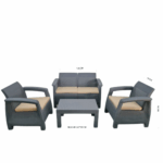 4-Seater Rattan Couch Set Without Cushions {Gray- باج }