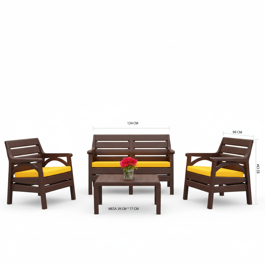 Riviera four-seater sofa set with upholstery from Samba{[Brown بني ]