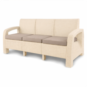 3-Seater Rattan Sofa { Beige رمادي }