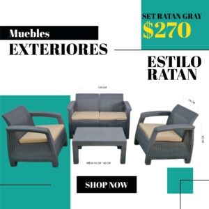 4-Seater Rattan Couch Set Without Cushions {Gray- باج }
