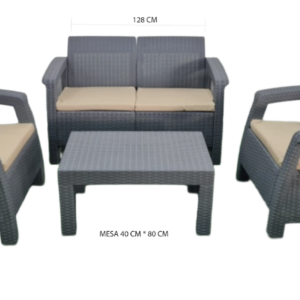 4-Seater Rattan Couch Set Without Cushions gris